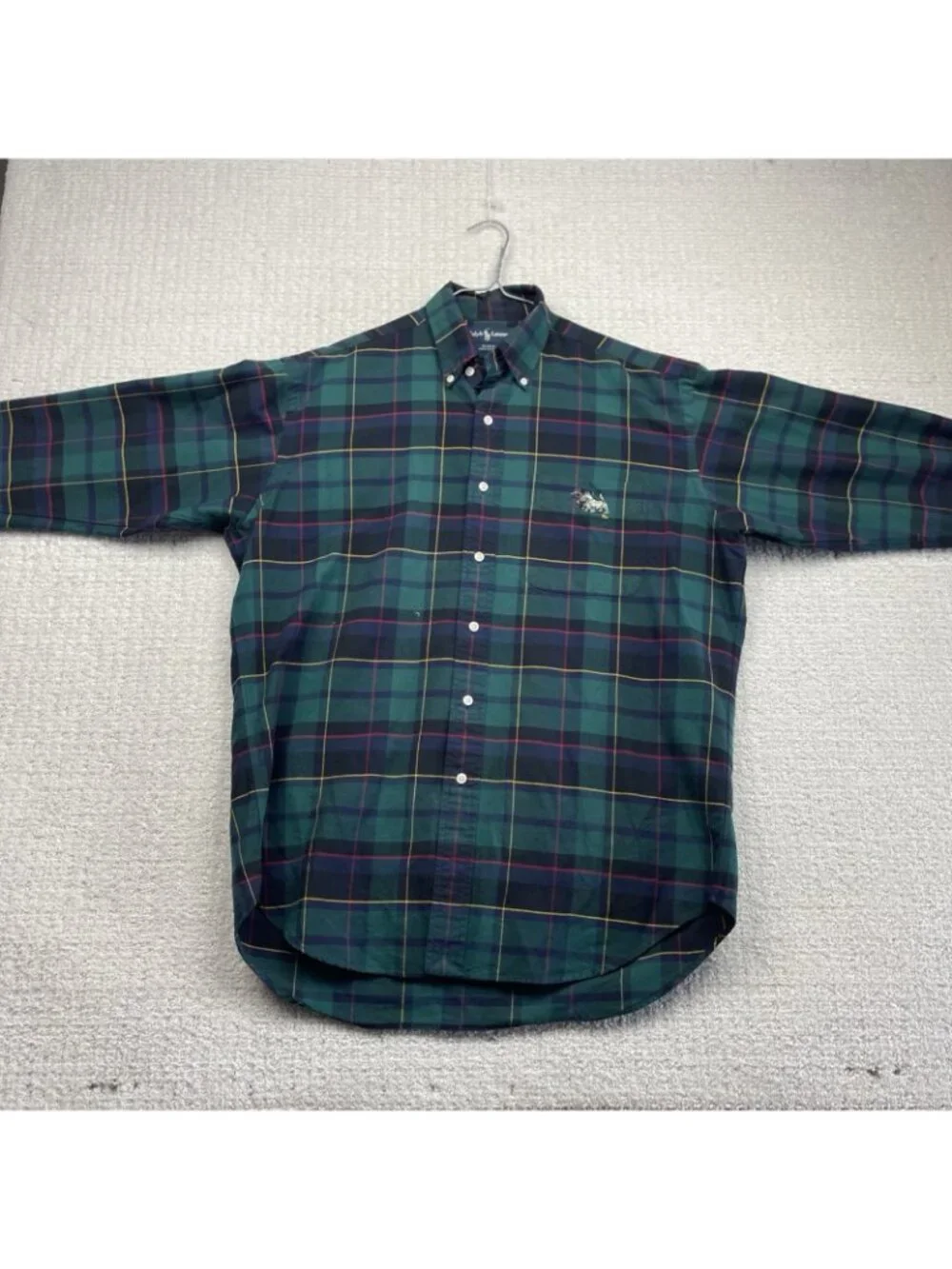 VTG Polo Ralph Lauren Blake Dress Plaid Shirt Terriers Dogs Embroidery Men Sz M - Picture 7 of 11